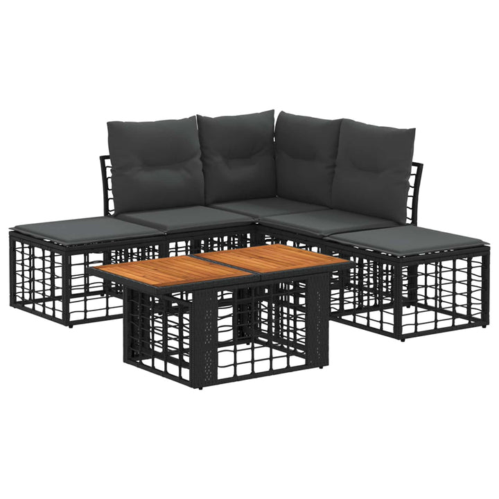 Havesofa Sæt 6 stk. Sort og Mørkegrå polyrattan