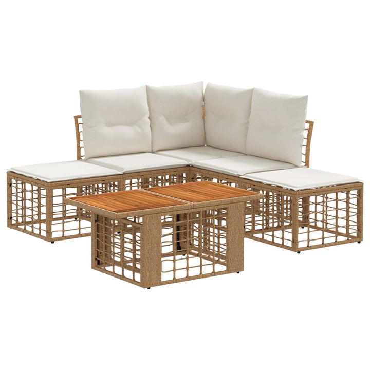 Havesofa Sæt 6 stk. Naturlig og Creme Hvid polyrattan