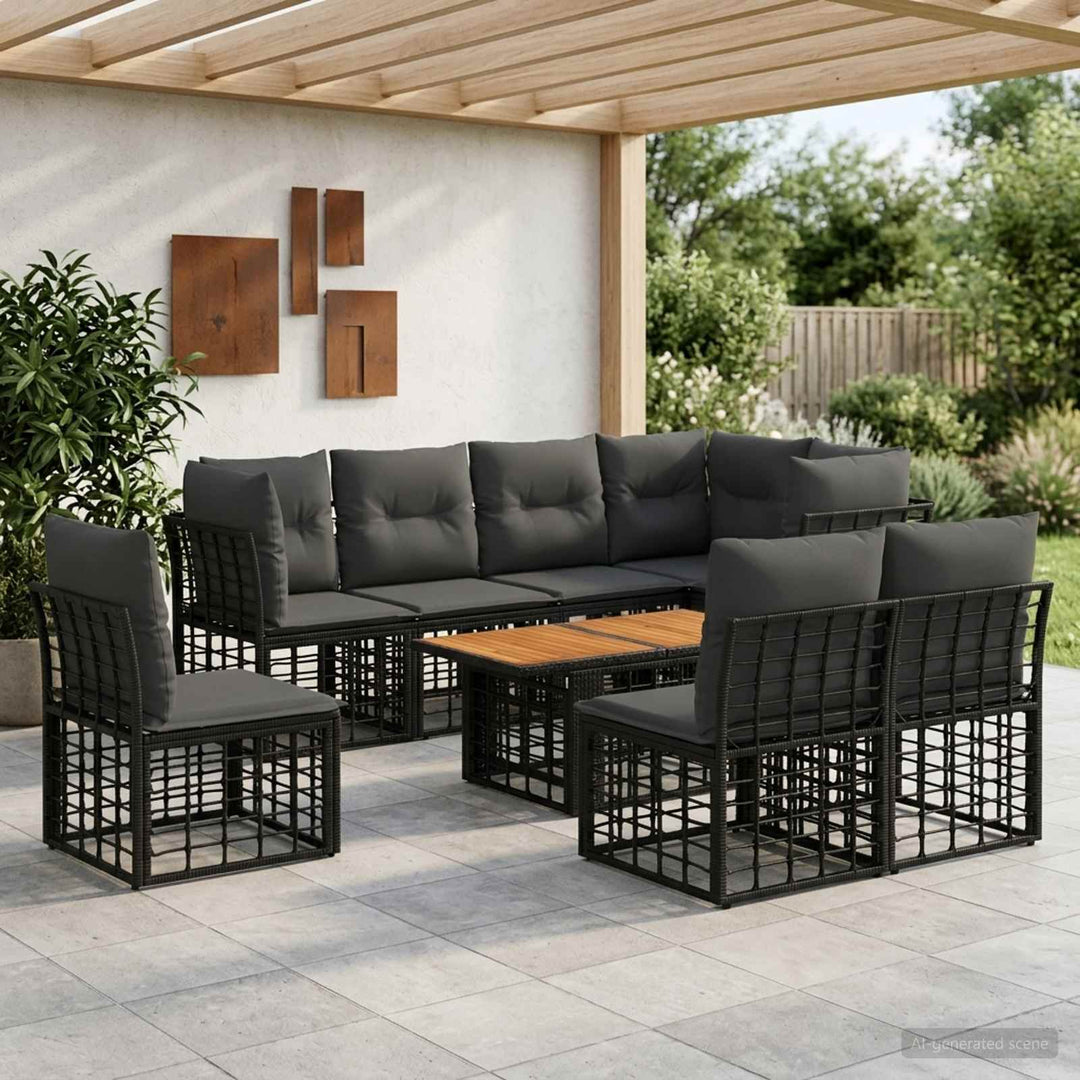 Havesofa Sæt 9 stk. Sort og Mørkegrå polyrattan