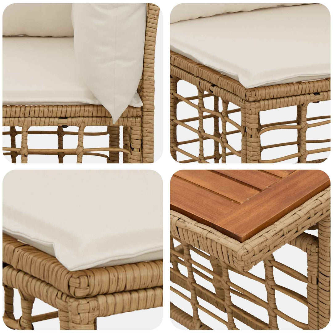 Havesofa Sæt 9 stk. Naturlig og Creme Hvid polyrattan