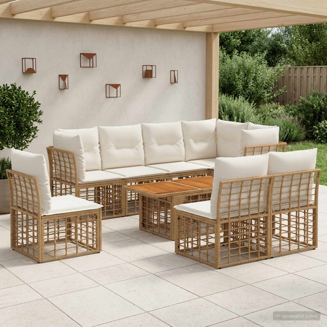 Havesofa Sæt 9 stk. Naturlig og Creme Hvid polyrattan