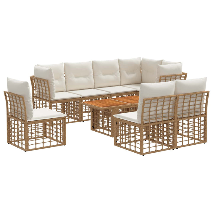 Havesofa Sæt 9 stk. Naturlig og Creme Hvid polyrattan