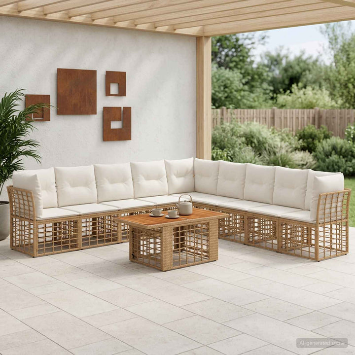 Havesofa Sæt 10 stk. Naturlig og Creme Hvid polyrattan