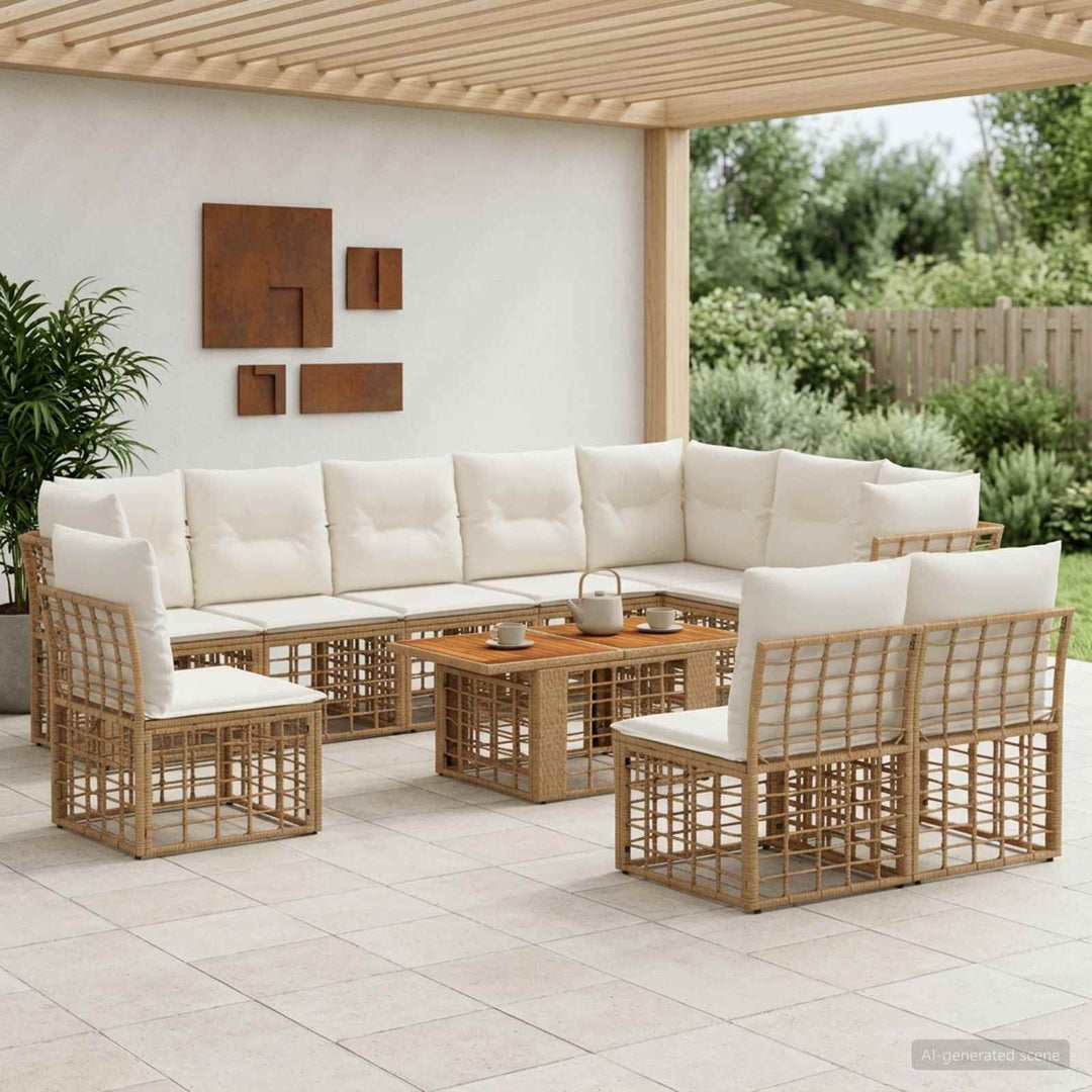 Havesofa Sæt 11 stk. Naturlig og Creme Hvid polyrattan