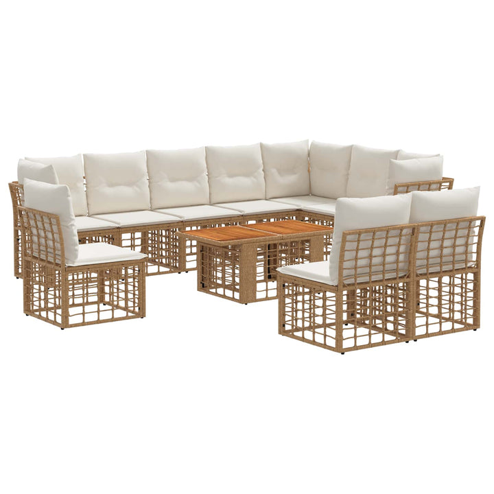 Havesofa Sæt 11 stk. Naturlig og Creme Hvid polyrattan