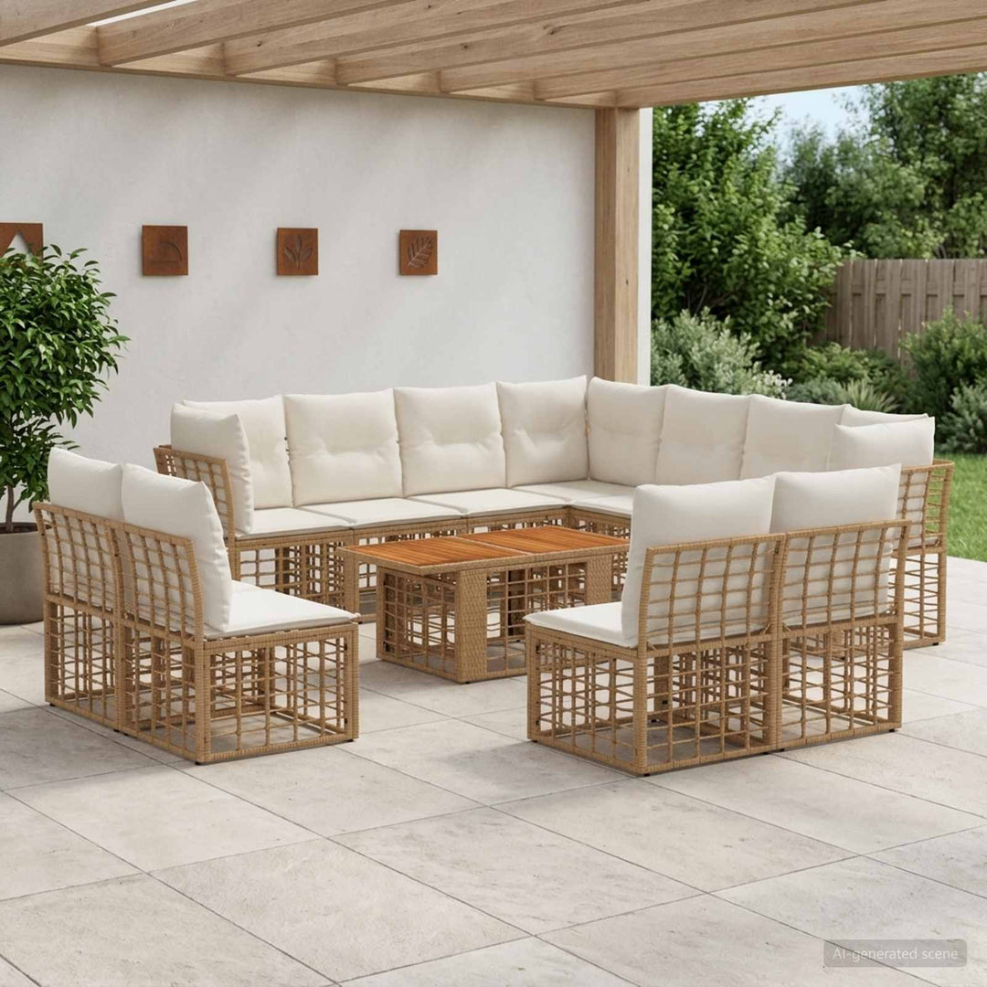 Havesofa Sæt 12 stk. Naturlig og Creme Hvid polyrattan