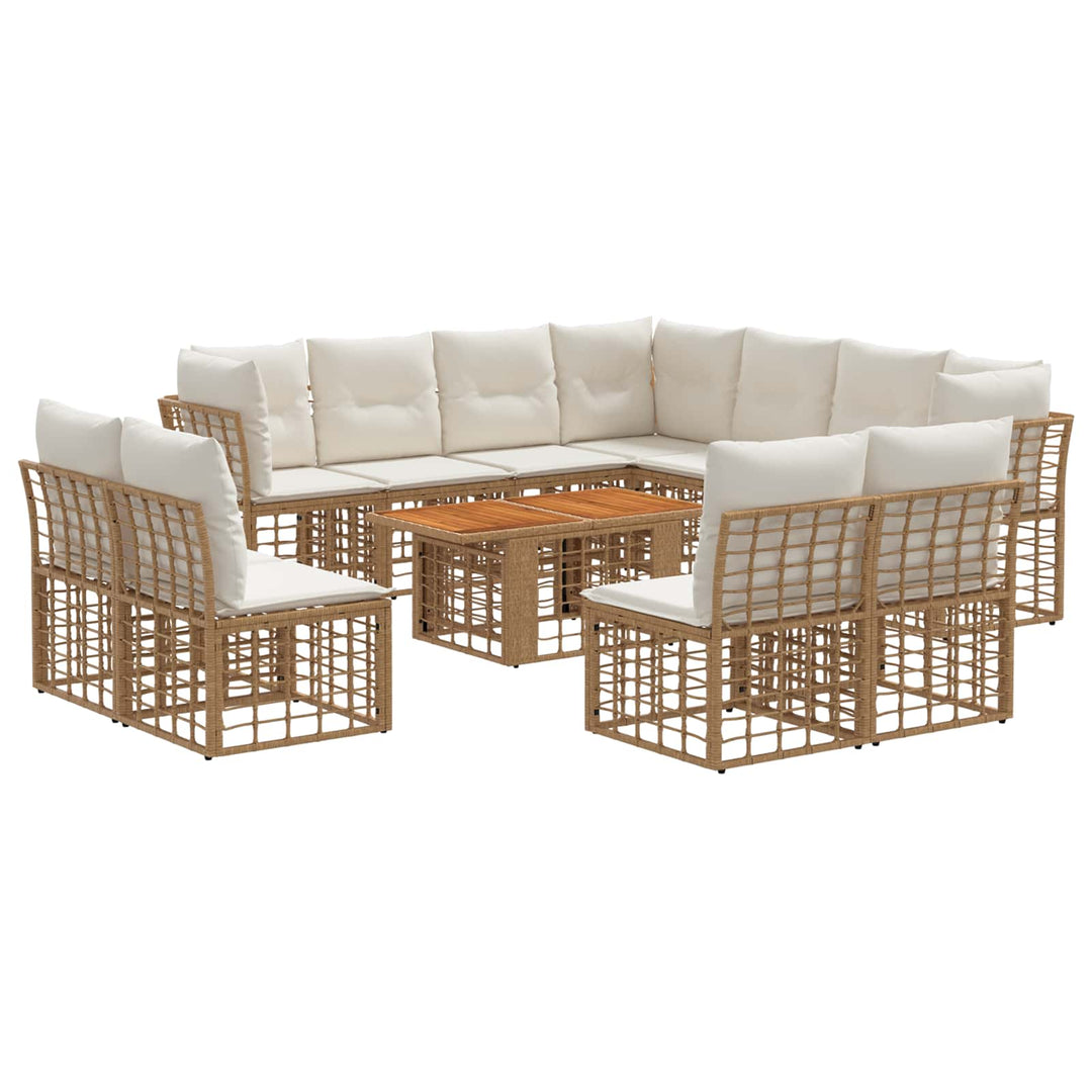 Havesofa Sæt 12 stk. Naturlig og Creme Hvid polyrattan