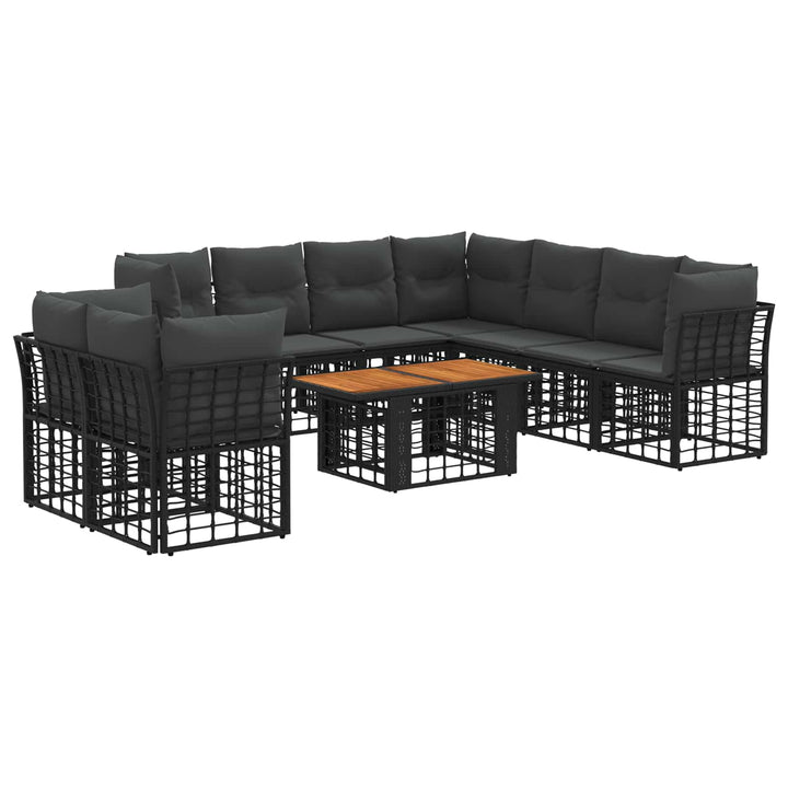 Havesofa Sæt 10 stk. Sort og Mørkegrå polyrattan