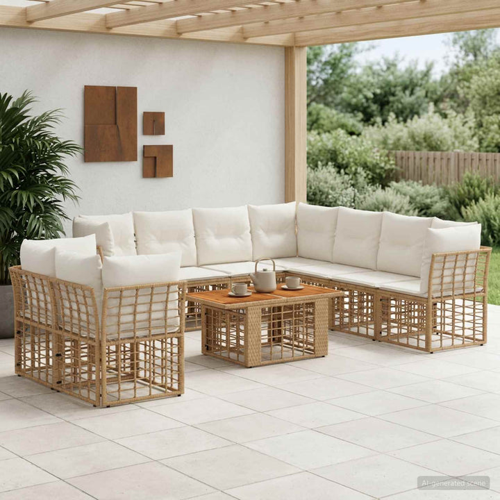 Havesofa Sæt 10 stk. Naturlig og Creme Hvid polyrattan