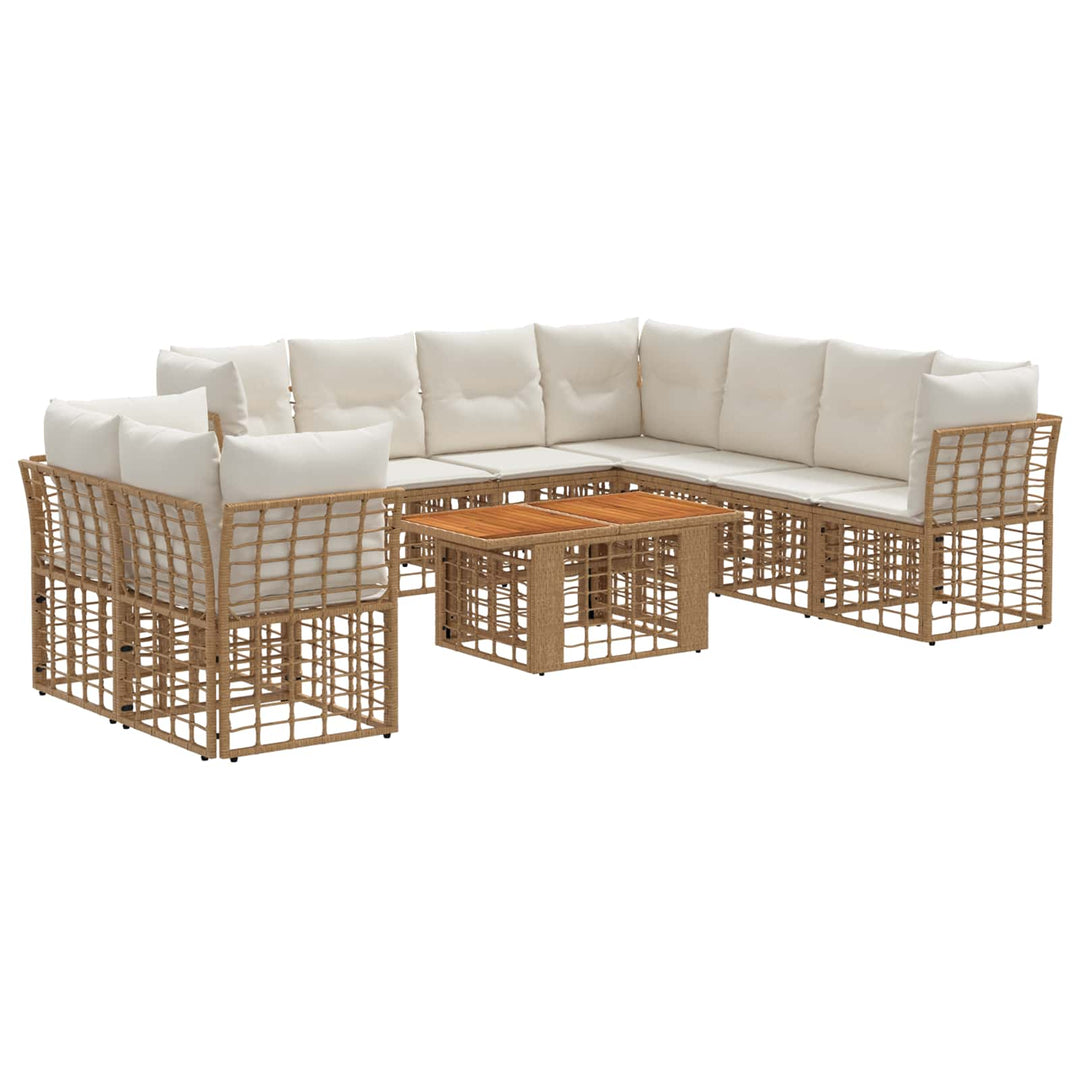 Havesofa Sæt 10 stk. Naturlig og Creme Hvid polyrattan
