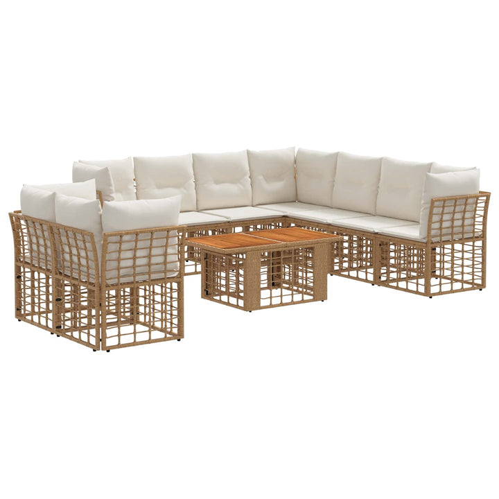 Havesofa Sæt 10 stk. Naturlig og Creme Hvid polyrattan