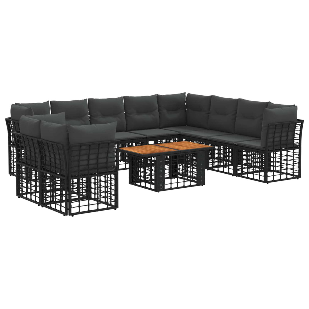 Havesofa Sæt 11 stk. Sort og Mørkegrå polyrattan