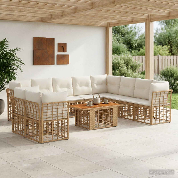 Havesofa Sæt 11 stk. Naturlig og Creme Hvid polyrattan