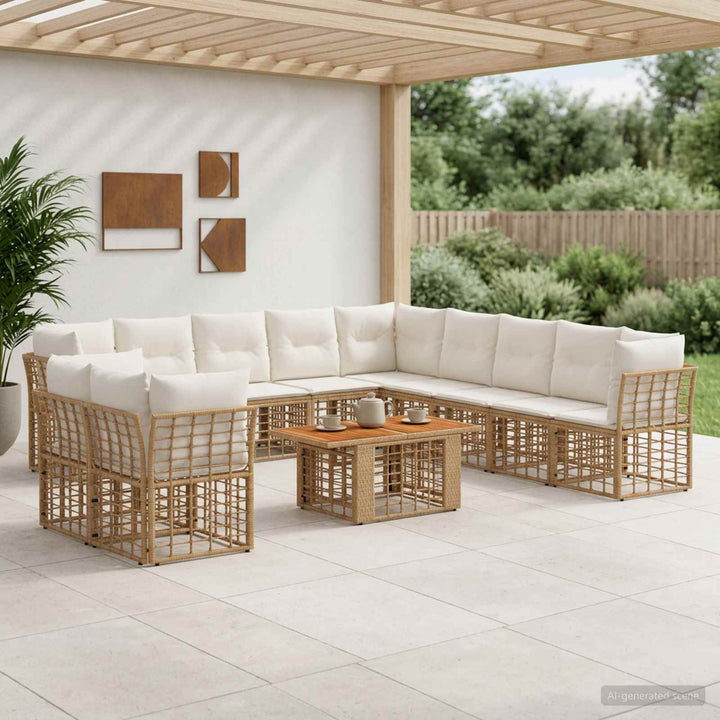 Havesofa Sæt 12 stk. Naturlig og Creme Hvid polyrattan