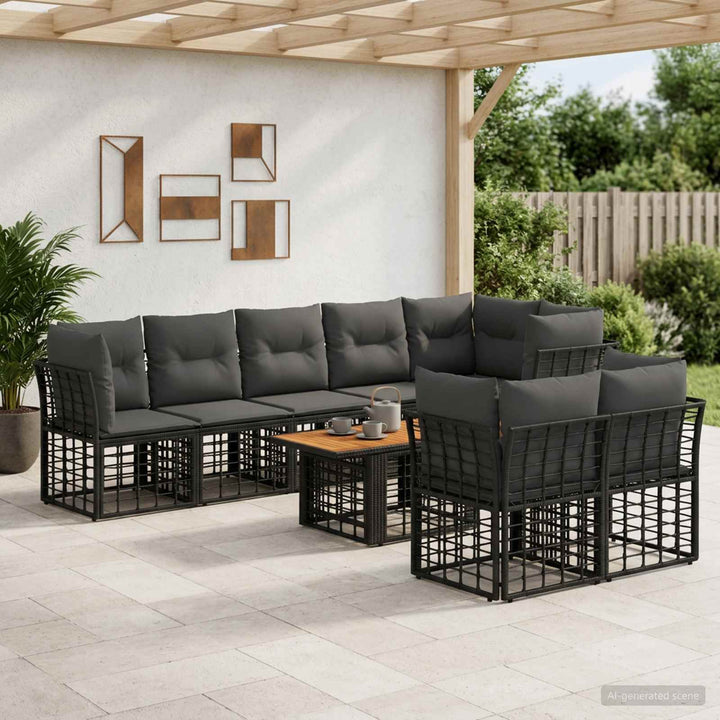 Havesofa Sæt 9 stk. Sort og Mørkegrå polyrattan