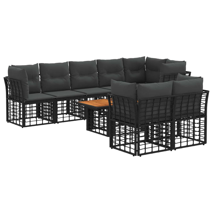 Havesofa Sæt 9 stk. Sort og Mørkegrå polyrattan
