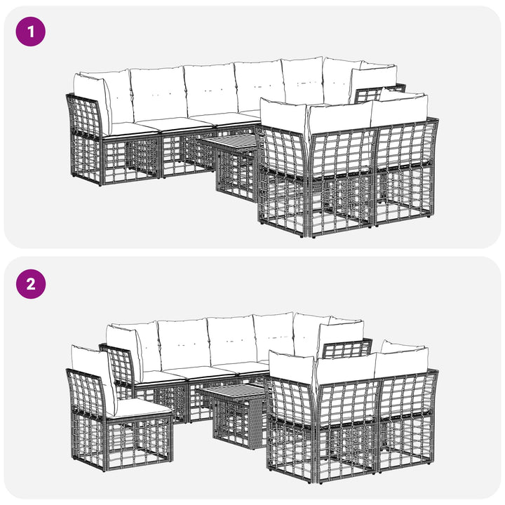 Havesofa Sæt 9 stk. Sort og Mørkegrå polyrattan