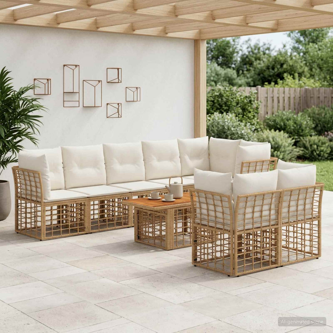 Havesofa Sæt 9 stk. Naturlig og Creme Hvid polyrattan