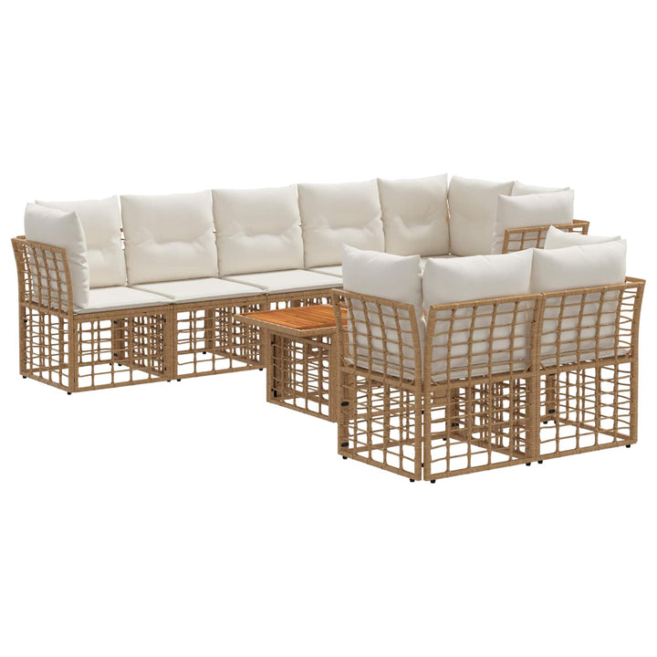 Havesofa Sæt 9 stk. Naturlig og Creme Hvid polyrattan