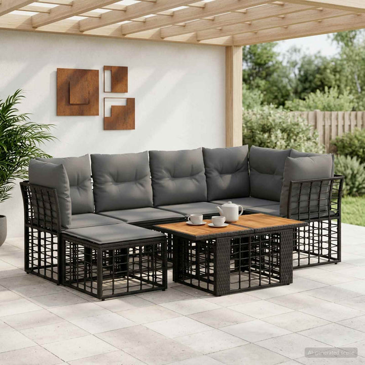 Havesofa Sæt 7 stk. Sort og Mørkegrå polyrattan