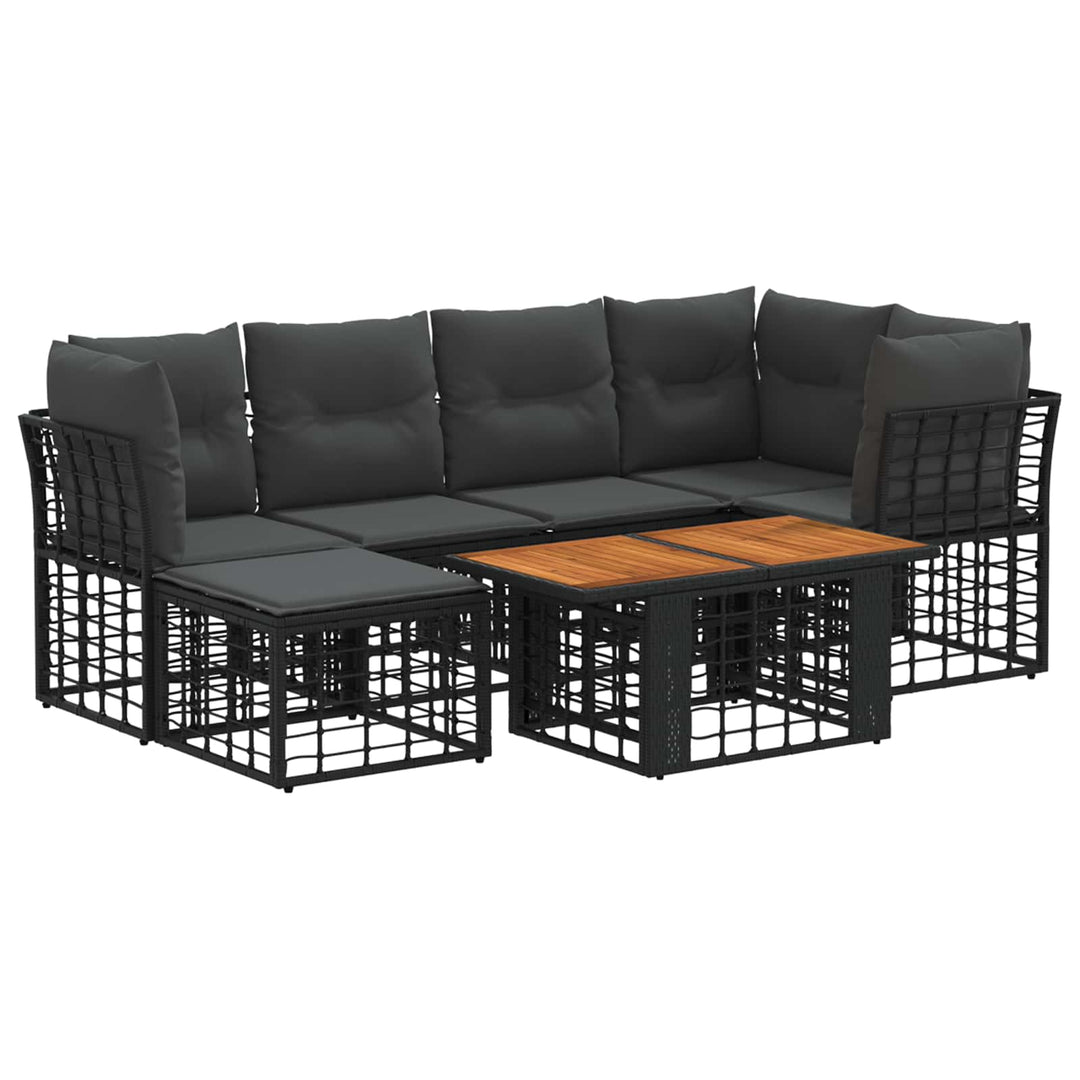 Havesofa Sæt 7 stk. Sort og Mørkegrå polyrattan