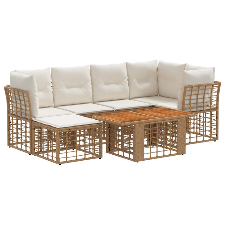 Havesofa Sæt 7 stk. Naturlig og Creme Hvid polyrattan