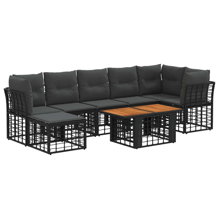 Havesofa Sæt 8 stk. Sort og Mørkegrå polyrattan