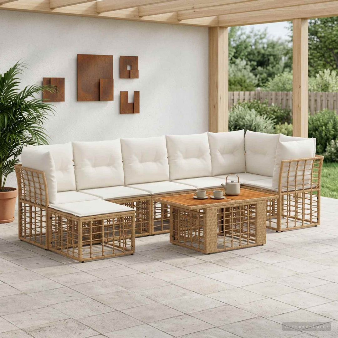 Havesofa Sæt 8 stk. Naturlig og Creme Hvid polyrattan
