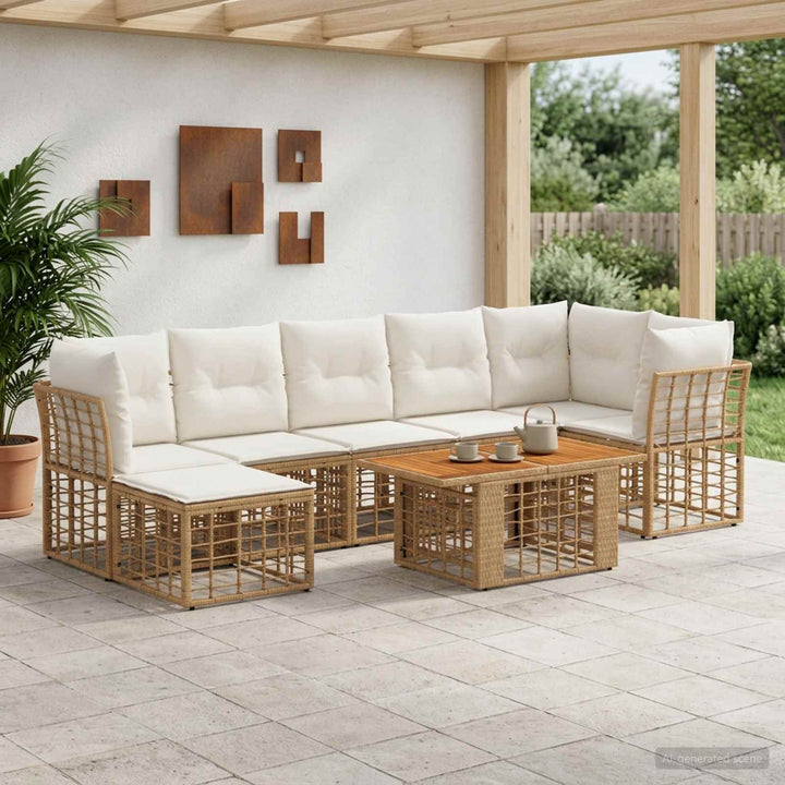 Havesofa Sæt 8 stk. Naturlig og Creme Hvid polyrattan