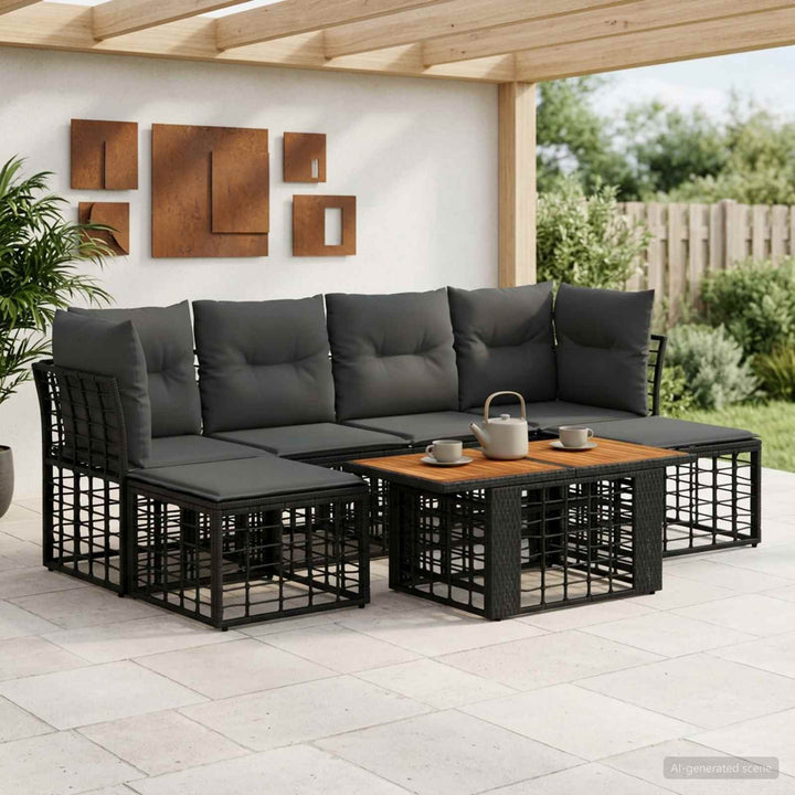 Havesofa Sæt 7 stk. Sort og Mørkegrå polyrattan