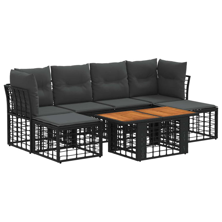 Havesofa Sæt 7 stk. Sort og Mørkegrå polyrattan