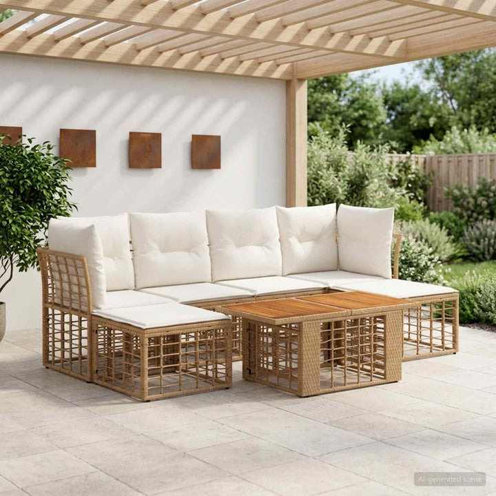 Havesofa Sæt 7 stk. Naturlig og Creme Hvid polyrattan