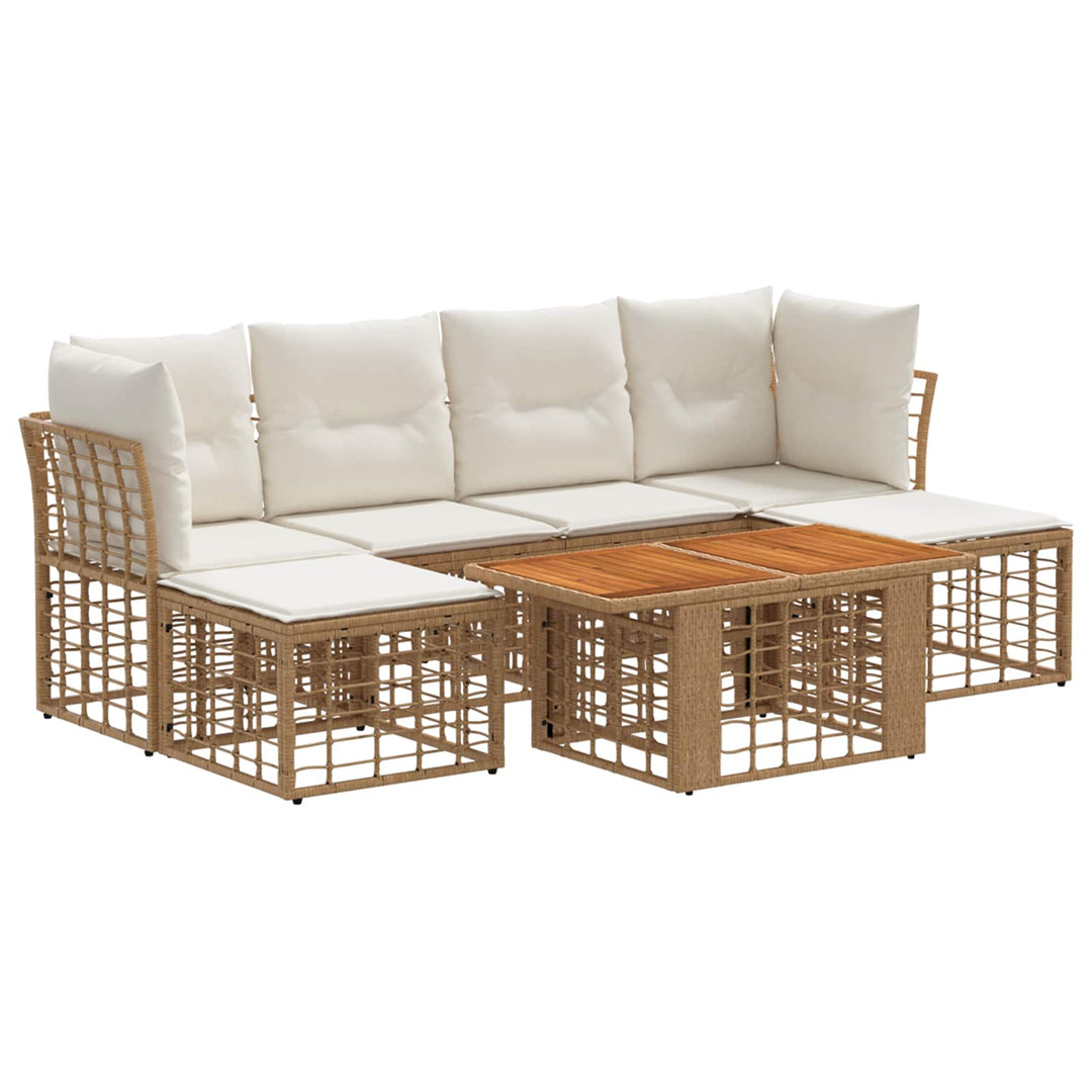 Havesofa Sæt 7 stk. Naturlig og Creme Hvid polyrattan