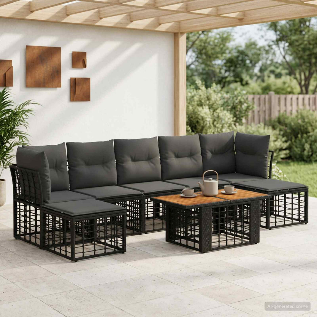 Havesofa Sæt 8 stk. Sort og Mørkegrå polyrattan