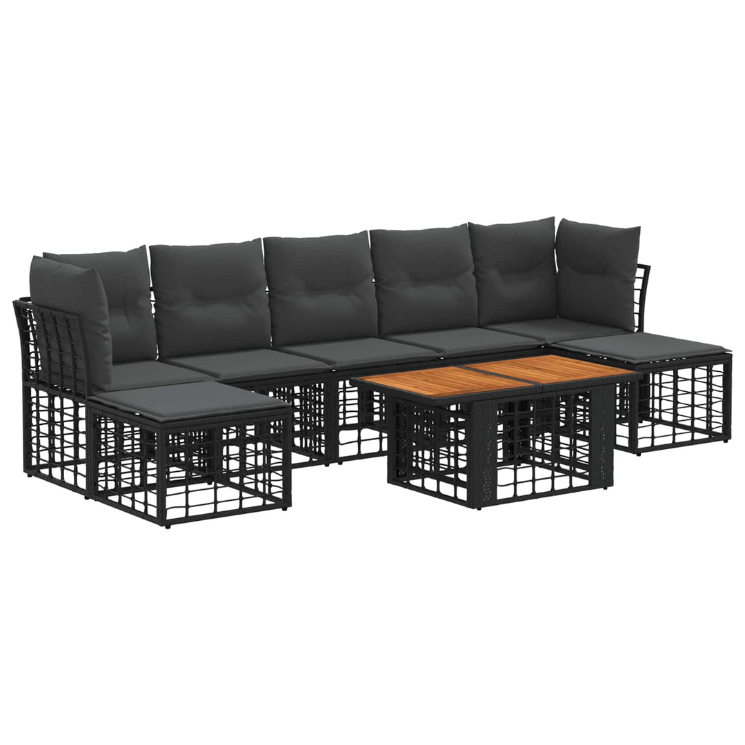 Havesofa Sæt 8 stk. Sort og Mørkegrå polyrattan