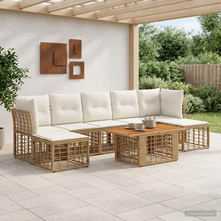 Havesofa Sæt 8 stk. Naturlig og Creme Hvid polyrattan