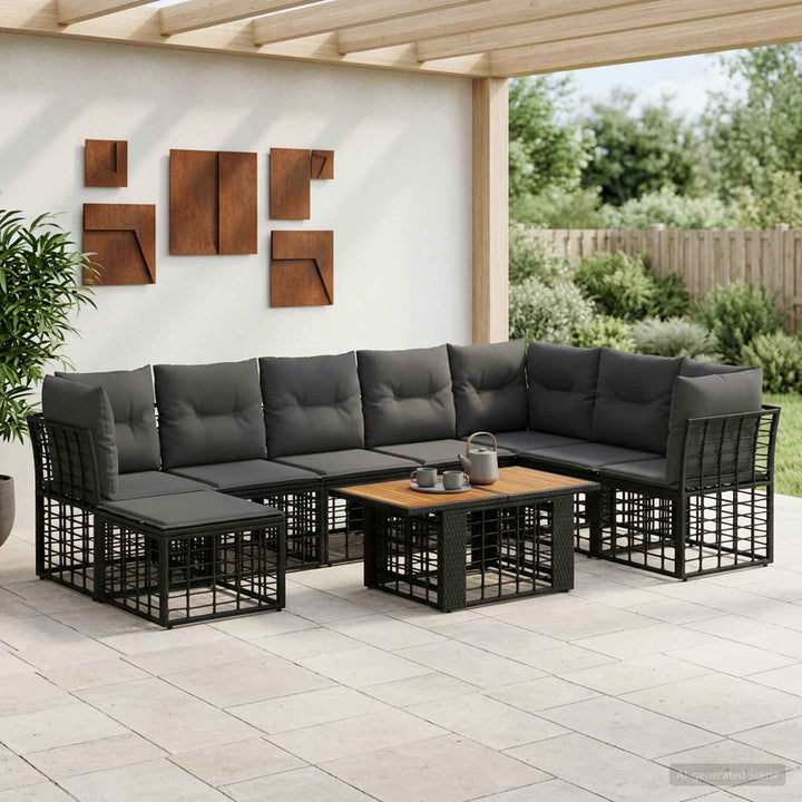 Havesofa Sæt 9 stk. Sort og Mørkegrå polyrattan