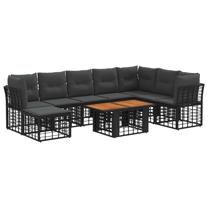 Havesofa Sæt 9 stk. Sort og Mørkegrå polyrattan