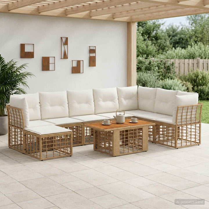 Havesofa Sæt 9 stk. Naturlig og Creme Hvid polyrattan