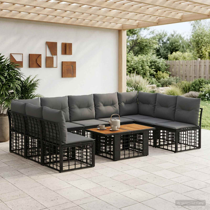 Havesofa Sæt 10 stk. Sort og Mørkegrå polyrattan