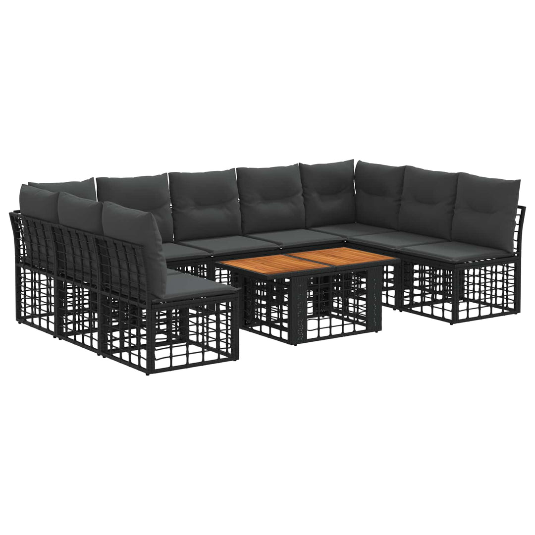 Havesofa Sæt 10 stk. Sort og Mørkegrå polyrattan