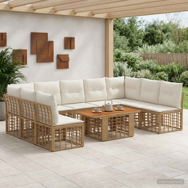 Havesofa Sæt 10 stk. Naturlig og Creme Hvid polyrattan