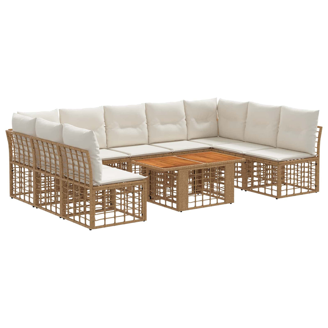 Havesofa Sæt 10 stk. Naturlig og Creme Hvid polyrattan