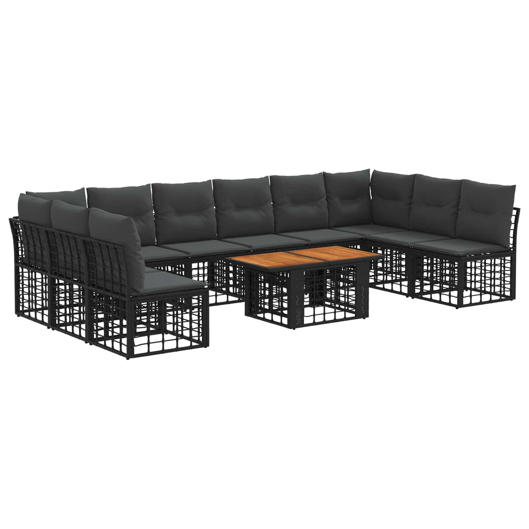 Havesofa Sæt 11 stk. Sort og Mørkegrå polyrattan