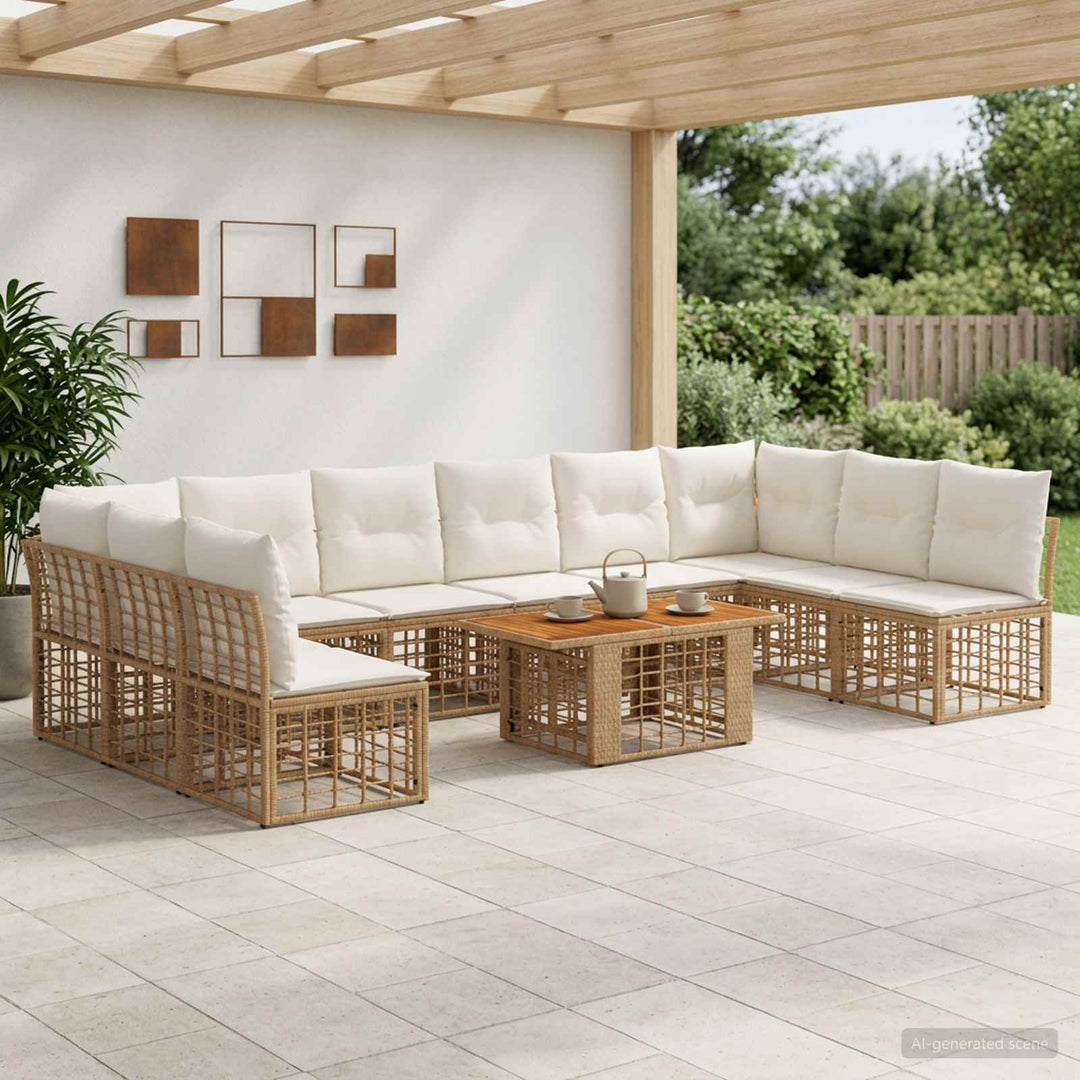 Havesofa Sæt 11 stk. Naturlig og Creme Hvid polyrattan