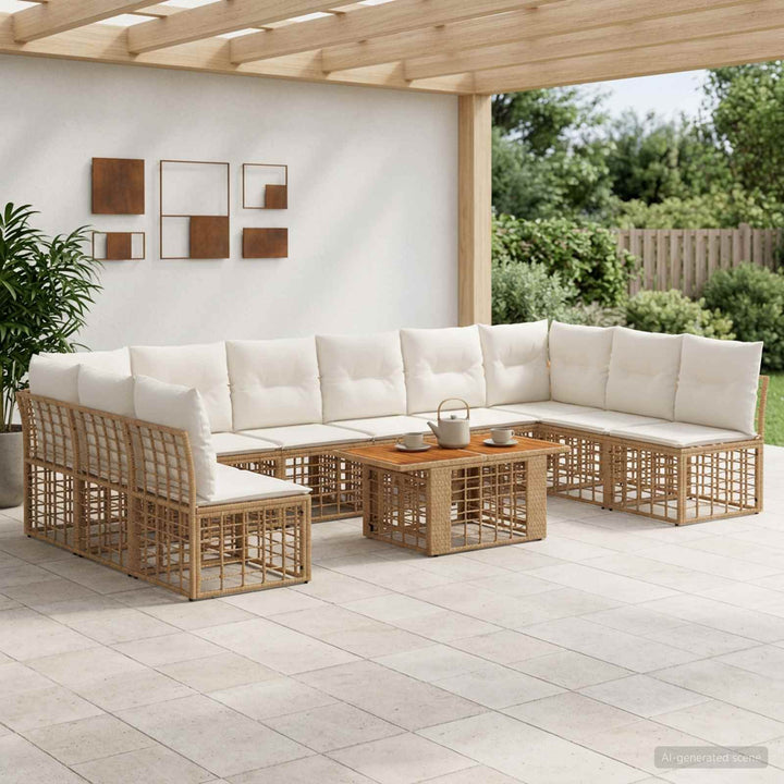 Havesofa Sæt 11 stk. Naturlig og Creme Hvid polyrattan