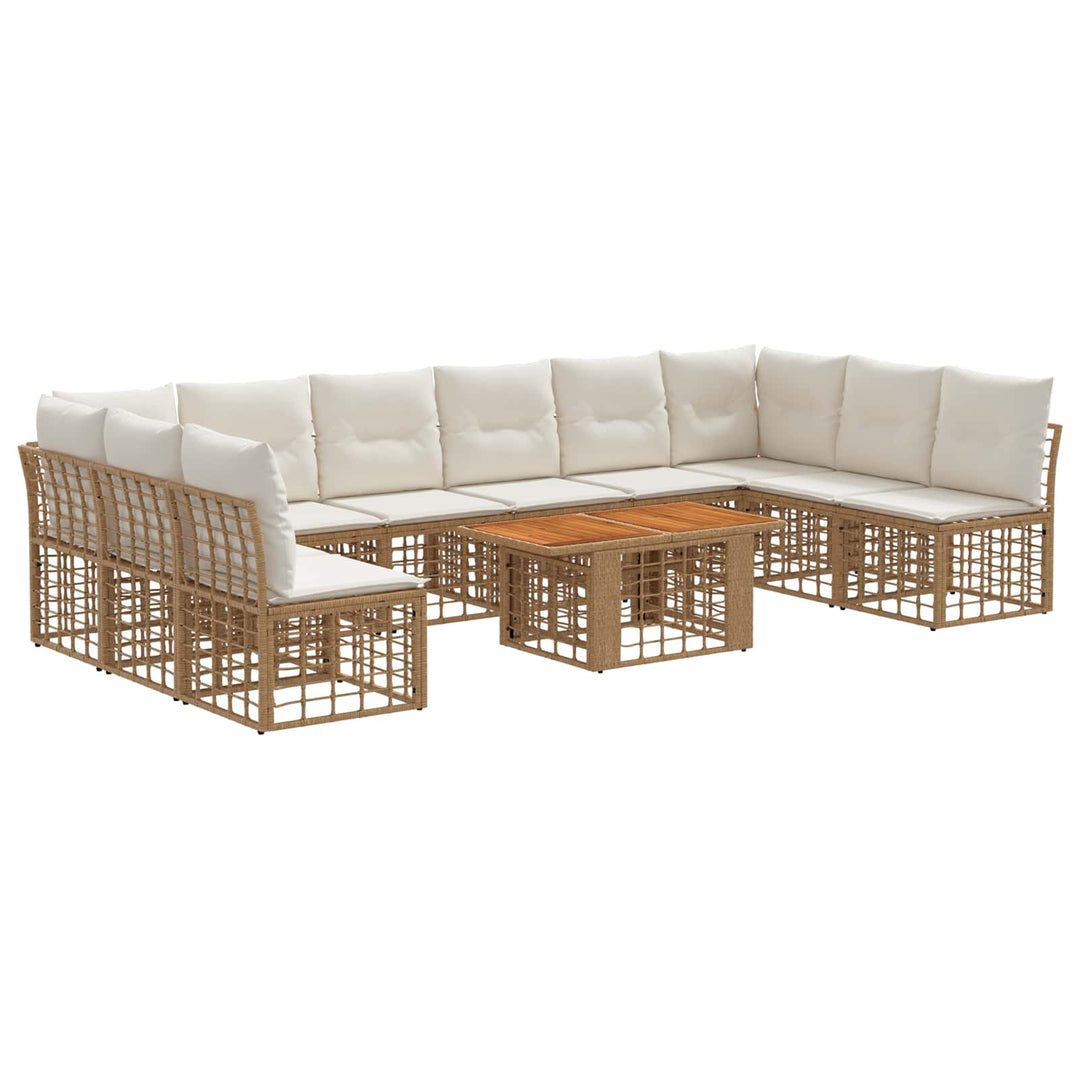 Havesofa Sæt 11 stk. Naturlig og Creme Hvid polyrattan