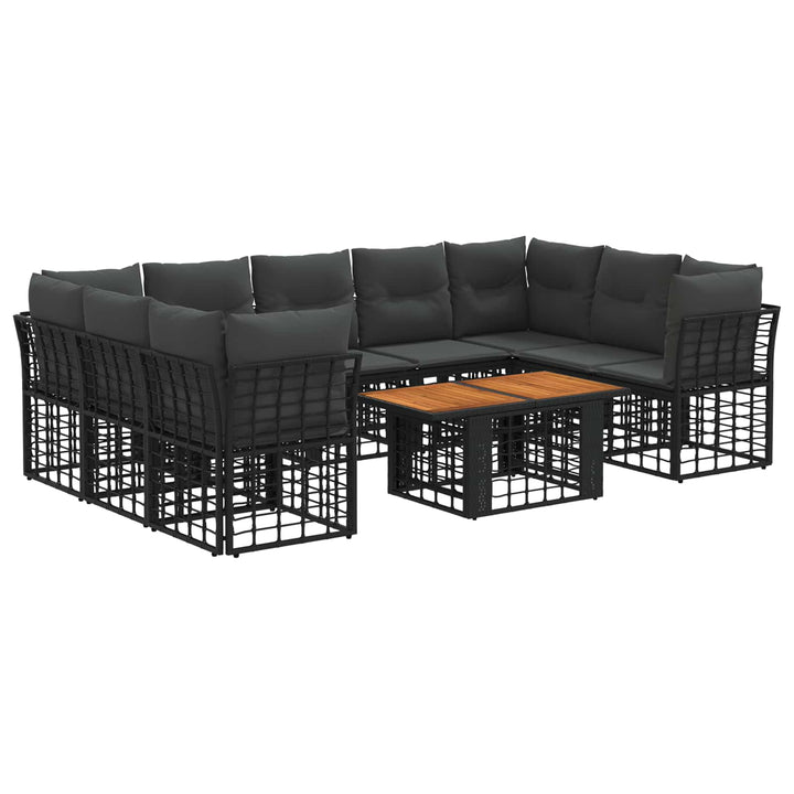 Havesofa Sæt 10 stk. Sort og Mørkegrå polyrattan