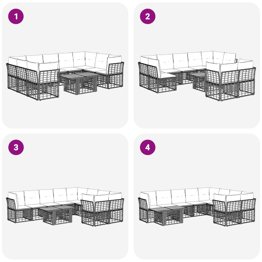 Havesofa Sæt 10 stk. Sort og Mørkegrå polyrattan