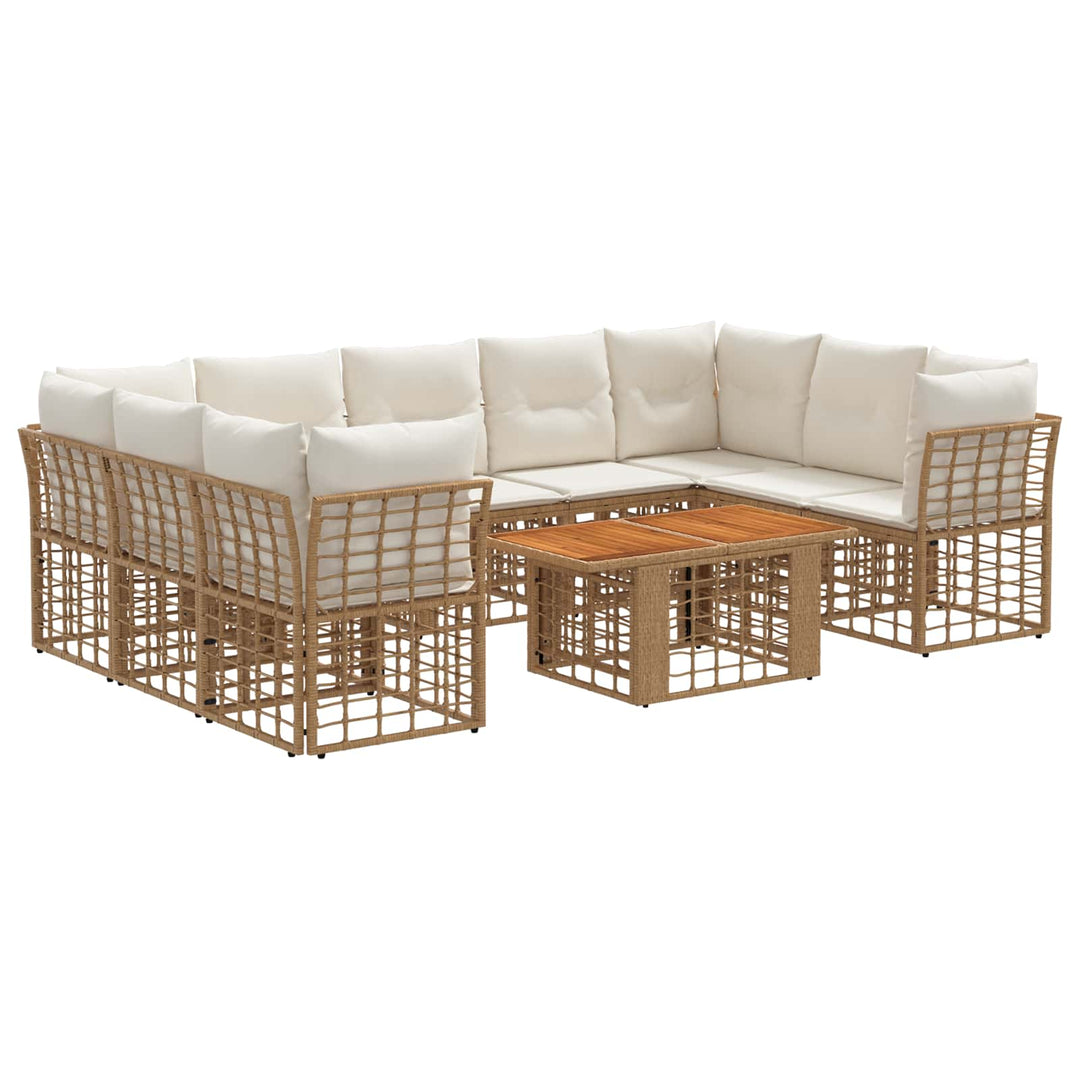 Havesofa Sæt 10 stk. Naturlig og Creme Hvid polyrattan